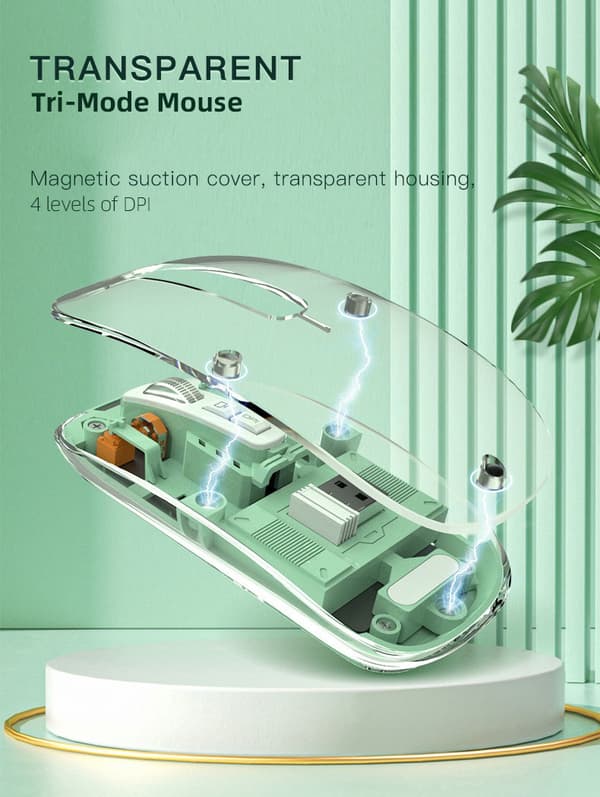 2.4G Transparent Bluetooth Gamingmus, Tre Tilslutningstilstande, Justerbar Dpi (Hvid)