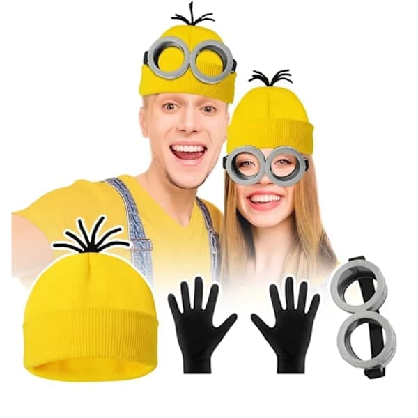 Halloweenkostumer Hatte Minions Briller Handsker Udklædningskostumer Grusomme Mig Cosplay Tilbehør (med hår) BB B