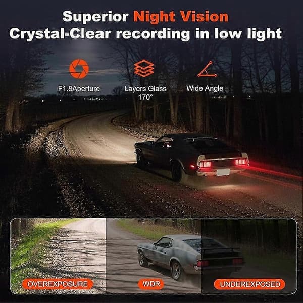 Bil Osmo Dashcam 4k Front- og bakkamera, GPS Dashcam med parkeringsmonitor, 170 vidvinkel, nattsyn og parkeringsmodus