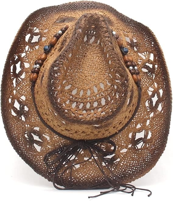[13]Hule stråcowboyhatte til kvinder - Sommerstrandhat Western Solhat Bøjelig Boho Stråcowboyhat Brown