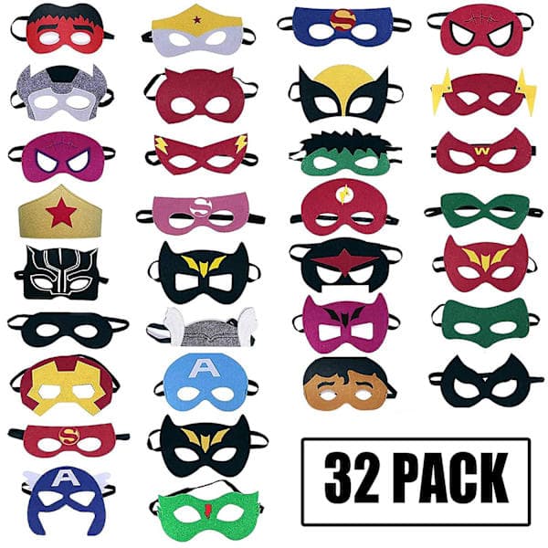 [13] Superheltmasker Fest - 32-pakning Filt- og Elastiske Masker for Barn