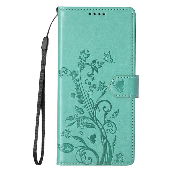 Samsung Galaxy S26 Edge Plånboksfodral Konstläder Blomtryck - Grön