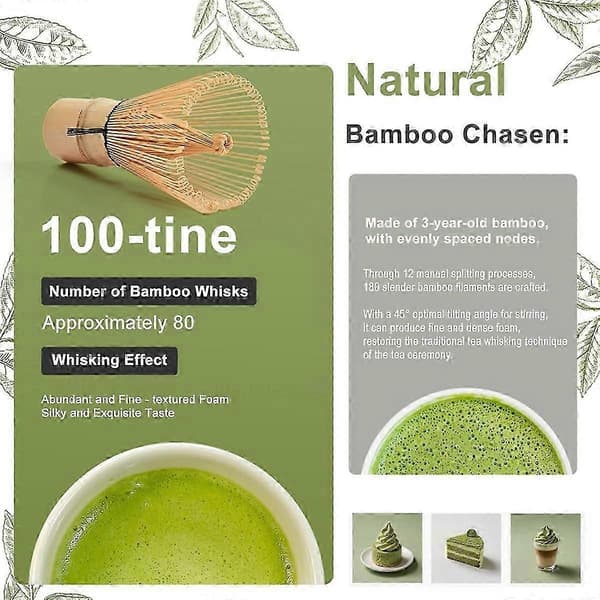 5-delt bambus matcha vispsett, japansk teseremoni tilbehør, gave til matcha