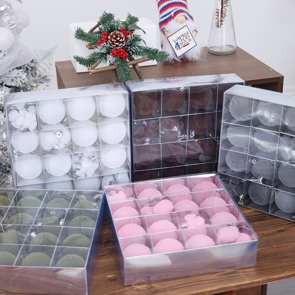 [13R] 32 Christmas Tree Ornaments, Specially Shaped Flocked Balls (Pink)