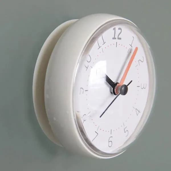 [13]Bathroom Waterproof Suction Cup Silent Non-Ticking Battery Operated Wall Clock Kaesi White