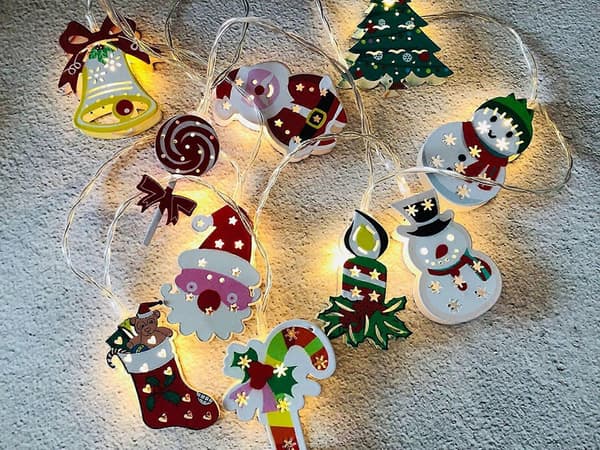 2-pack 3m julgransbelysning med snögubbe och jultomte för juldekoration