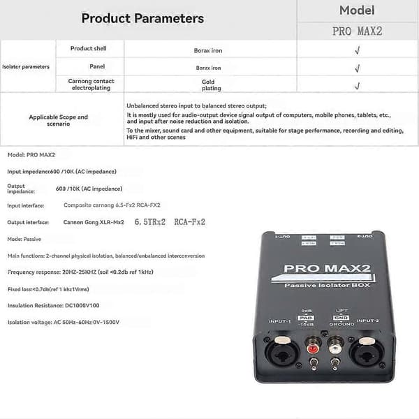 2-veis lydisolator lydstrømstøyfjerner XLR 6.5 Lotus Isolator Mikser Direktestrømming