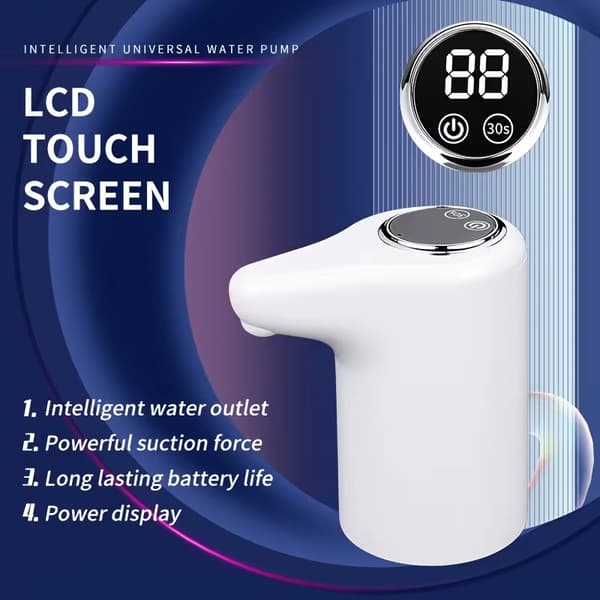 [13]Automatic Water Bottle Pump - Wireless & Portable with Strong Suction, Long Battery Life & One-Button Flow with LCD Display Grey gray
