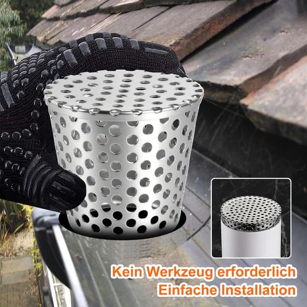 [13]Stainless Steel Gutter Guard – Leaf Preventing Filter, for 90-110mm Downpipes, Anti-Clogging