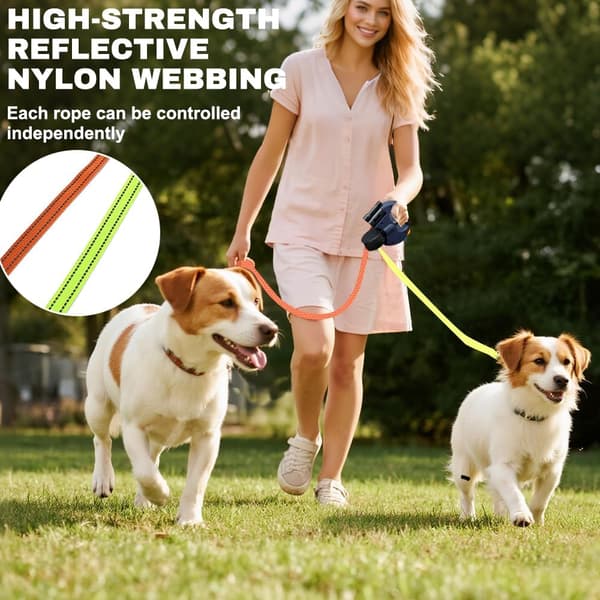 [13]3m Retractable Double Leash for Dogs - LED Light, Non-Slip Grip for 2 Small & Medium Dogs Blue