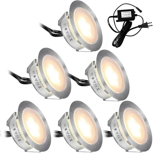 6-pack Infällda LED-däcklampor, Solros (Uppgraderad version) IP67 Vattentät Markbelysning för Utomhus, A