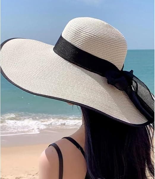 [13]1 stk. kvinder foldbar floppy bredskygget stråsolhat sommer strandhat UV UPF 50+ C