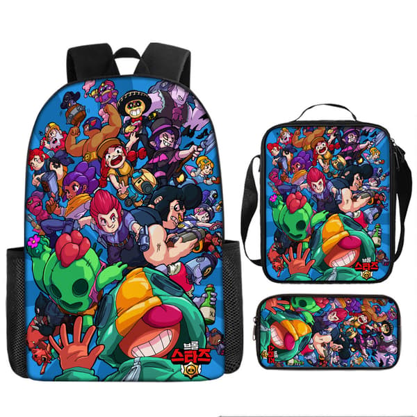 2026 Brawl Stars Backpack 3-piece set 17 inch Game Backpack + Shoulder Bag + Pencil Case 5 5 3PC