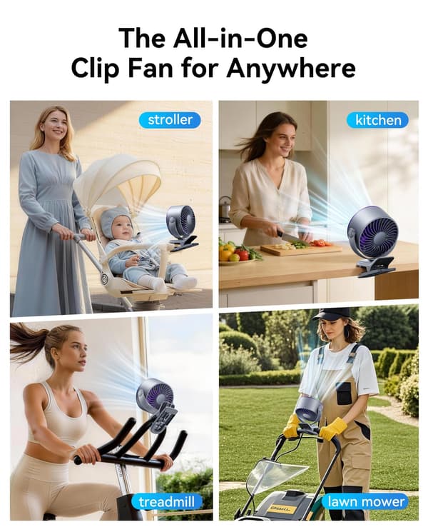 Powerful Portable Clip-On Fan, 100 Speed Settings, USB Rechargeable Operation, LED Display, and 360-Degree Rotation for Strong A Grey