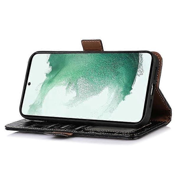 Compatible with Samsung Galaxy S21 FE 5G RFID Genuine Leather Wallet Phone Case, Crocodile Texture Foldable Stand [DB] Black