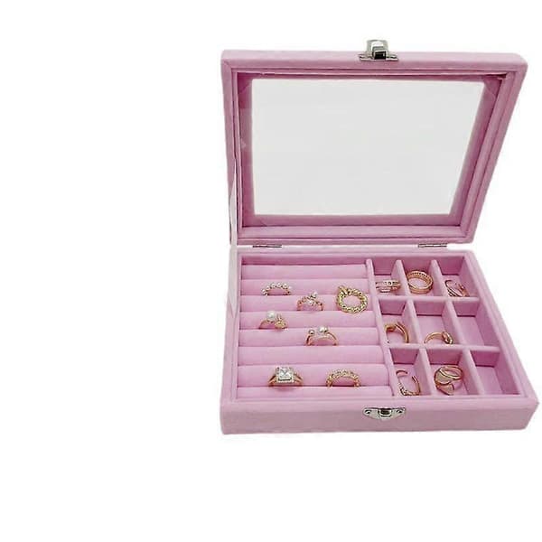 Smyckeskrin i sammet med lock, dammtätt smyckeskrin, halsbandslåda, rosa