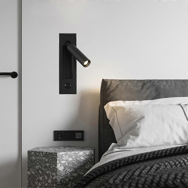 3W Wall Lamp Headboard Lamps LED Wall Lights USB Charger Switch Bedside Lamp (warm light)