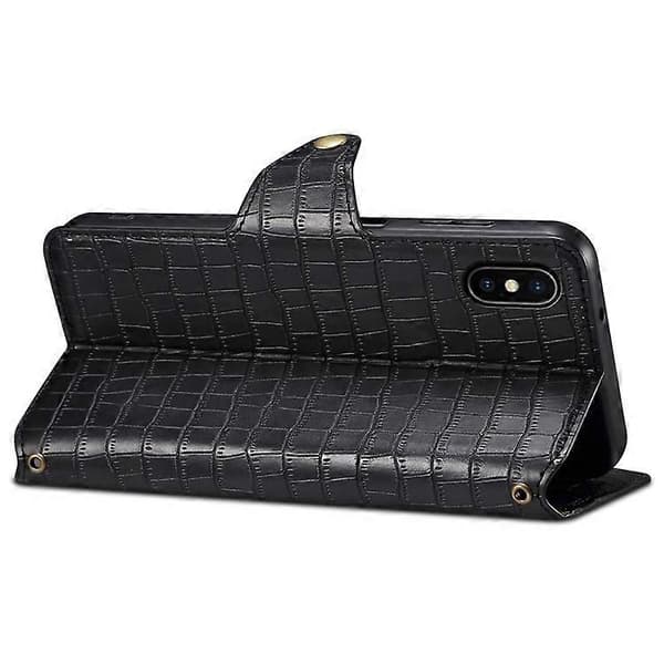 Compatible with iPhone X / XS Wallet Case Anti-Scratch PU Leather Case Stand Crocodile Texture Cover [DB] Black