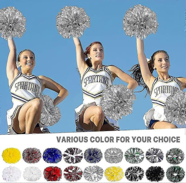 4 stk. Cheerleading Pomponer til Cheerleader Kostume Kvinder, 2 Par Cheer Pomponer Sliver