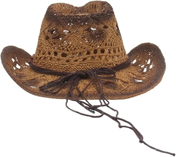 [13]Hule stråcowboyhatte til kvinder - Sommerstrandhat Western Solhat Bøjelig Boho Stråcowboyhat Brown