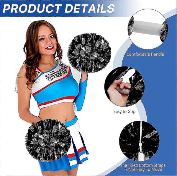 4 stk. Cheerleading Pomponer til Cheerleader Kostume Kvinder, 2 Par Cheer Pomponer Bright Black