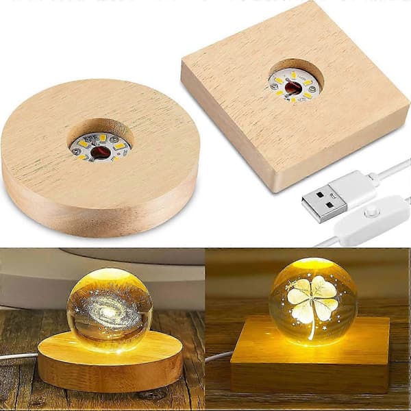 [13]2 Stykker Træ Lys Display Base Træ LED Display Base Krystal Glas Lys Base Stand Træ LED Display Stand