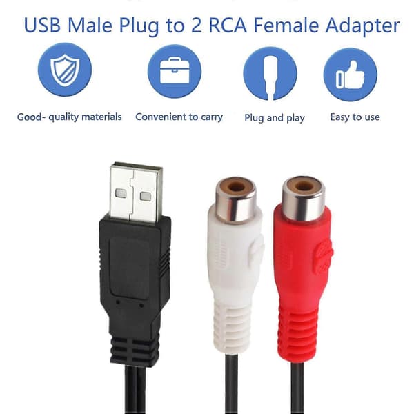1,5M USB til RCA-kabel, 5FT USB 2.0 han til 2 RCA hun Phono AV til TV, PC, Aux videokabel