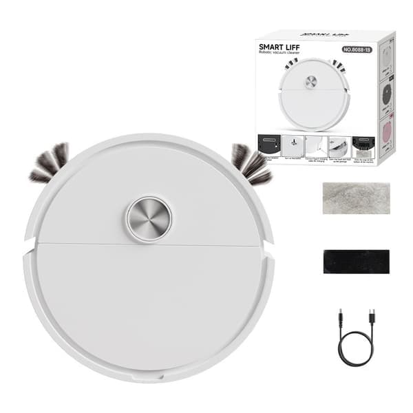 [13]Rechargeable Mini Robot Vacuum Cleaner with Mop, Compact Floor Cleaning Machine White