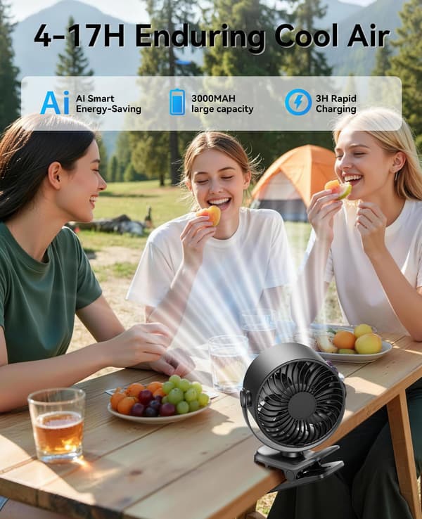 Powerful Portable Clip-On Fan, 100 Speed Settings, USB Rechargeable Operation, LED Display, and 360-Degree Rotation for Strong A Black