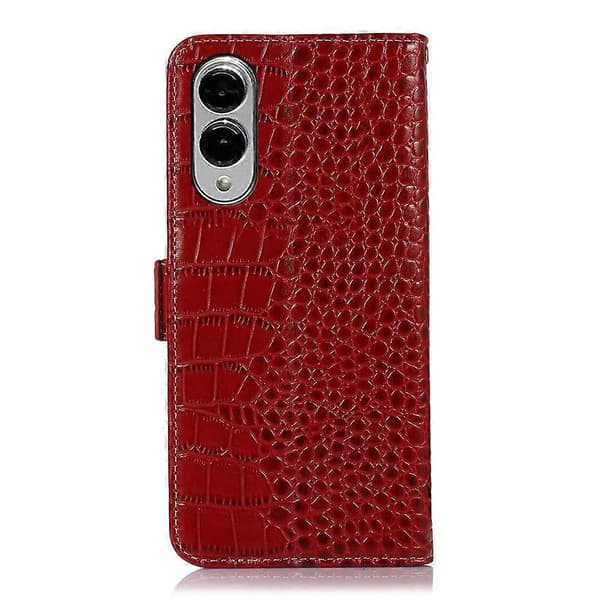 Crocodile Top Layer Cowhide Leather Phone Case For Samsung Galaxy S25 Edge 5G [DB] Brown