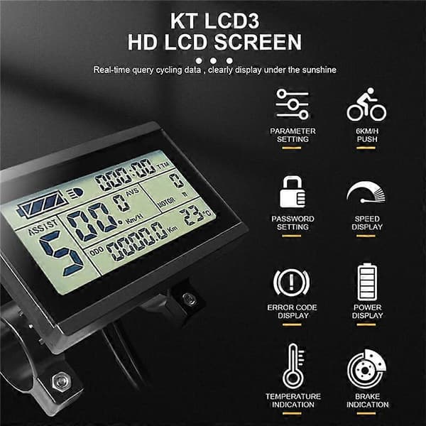 Elektrisk sykkeldisplay KT LCD3 for KT Intelligent Controller 24V 36V 48V Ebike Panel Vanntett As Shown