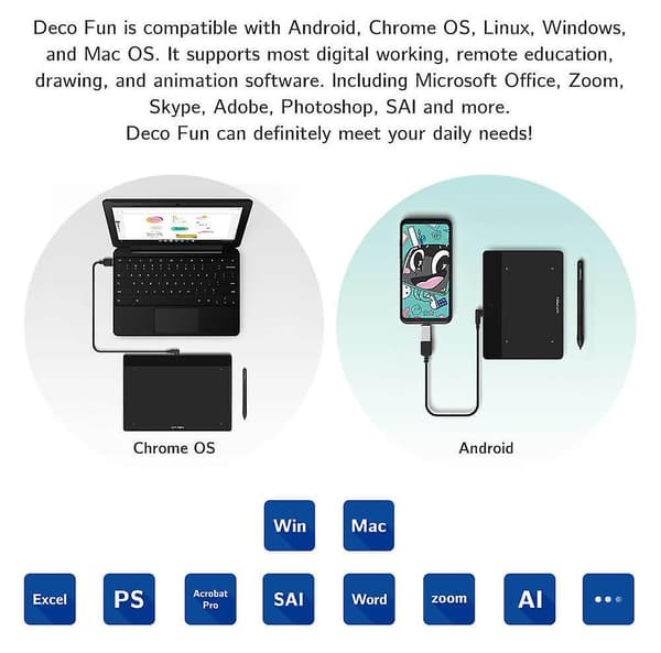 Xp-pen Deco Fun L 10x6 tommer Grafiktablet Tegneplade Med 8192 Digital Pen Support Chrome Android Blå black