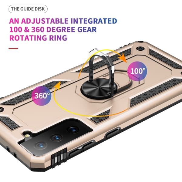 Samsung Galaxy S21 5G Case, Shockproof TPU + PC with 360 Degree Rotating Holder Guld
