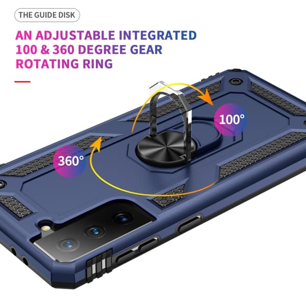 Samsung Galaxy S21 5G Case, Shockproof TPU + PC with 360 Degree Rotating Holder Blå