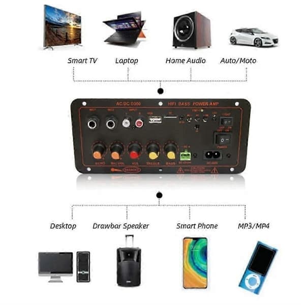 Egnet for 300W lydforsterkerkort D300 subwoofer med dobbel mikrofon EU-plugg