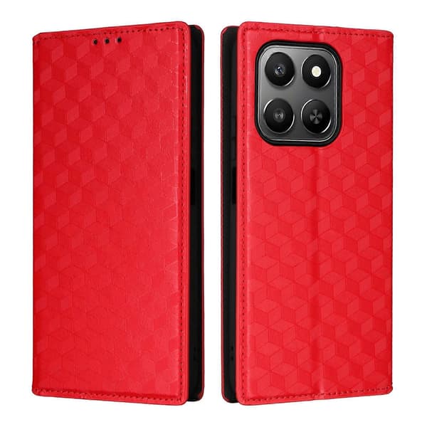 TKdaddy For Honor 400 Smart Case Pung Rhombus Præget Læder Telefoncover Rød