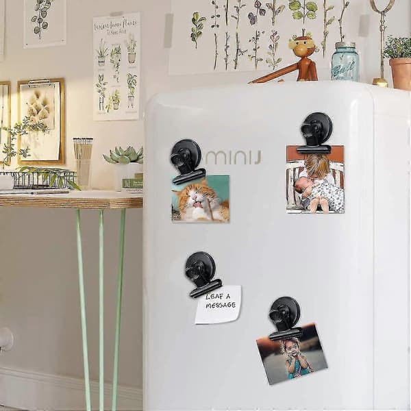 Magnet Clips, Strong Refrigerator Magnet Clips with Anti-Scratch Adhesive Pads, Whiteboard Magnet Clips, Black, 2 Pcs