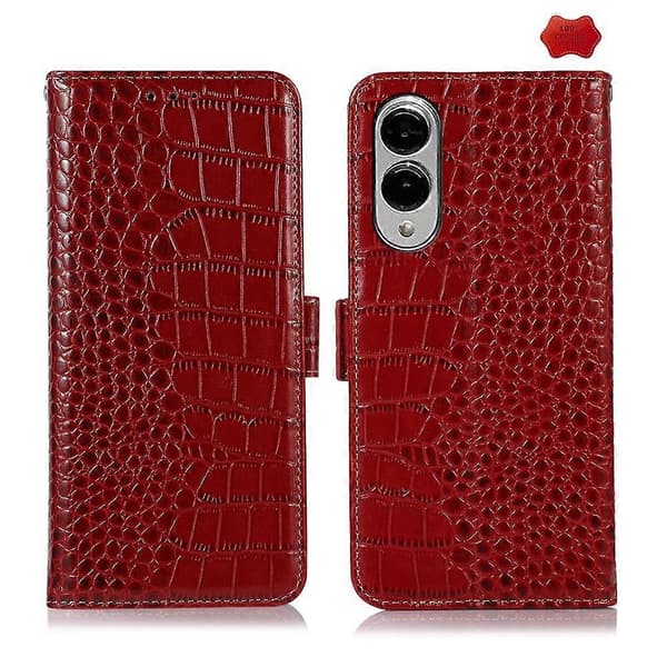 Crocodile Top Layer Cowhide Leather Phone Case For Samsung Galaxy S25 Edge 5G [DB] Red