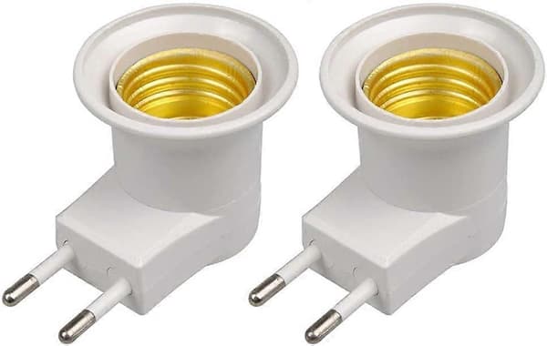 LED Lampe E27 Hanstik Type EU Stik Adapter Konverter til Pæreholder med On/Off Knap (Hvid*2)