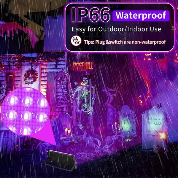 50W LED Blacklights med Strömbrytare+Kontakt, IP66 Vattentät, 2-pack