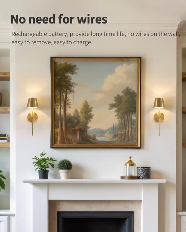 Wireless Wall Sconces 2-pack, LED Lamps with Rechargeable Battery, Stepless Dimmable with Remote Control Gold gold