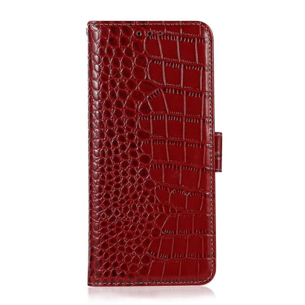 Crocodile Top Layer Cowhide Leather Phone Case For Samsung Galaxy S25 Edge 5G [DB] Brown