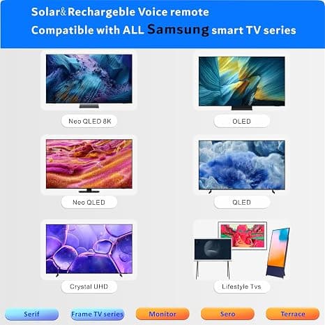 [13]Replacement Remote Control Samsung Solar for Smart TV, Rechargeable Universal Voice Bluetooth Remote Control 2018-2025, USB-C Cable, 2 Year W Solar & Voice Control