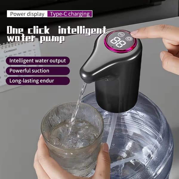 [13]Automatic Water Bottle Pump - Wireless & Portable with Strong Suction, Long Battery Life & One-Button Flow with LCD Display Grey gray