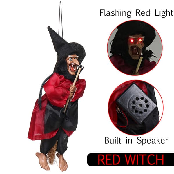 Scary Animated Witch Decoration, Rides Broom With Loop For Memorable Halloween Hanging Doll Experience