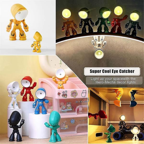 6 stk nattlys for barn Mini robot LED natthelt skrivebordslampe for jenter og gutter soverom hjemmedekorasjon