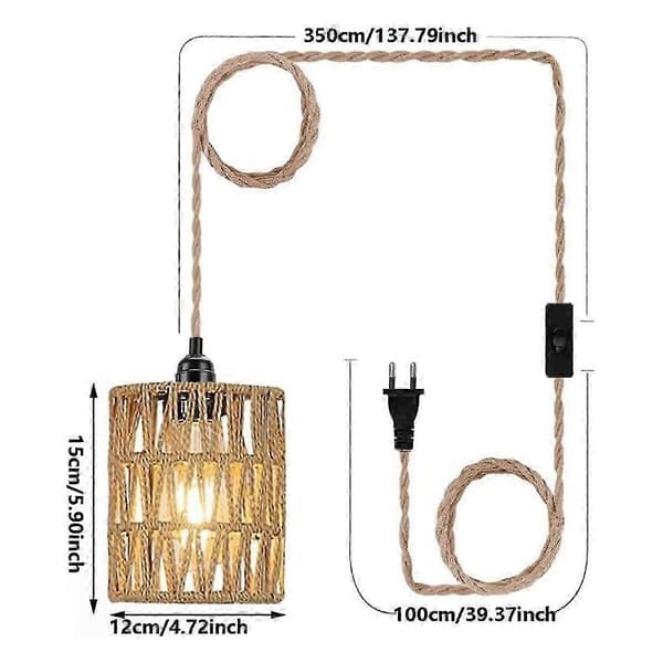 egnet for boho plug-in pendellampe med rottingsylinder-skjerm BrownBlack