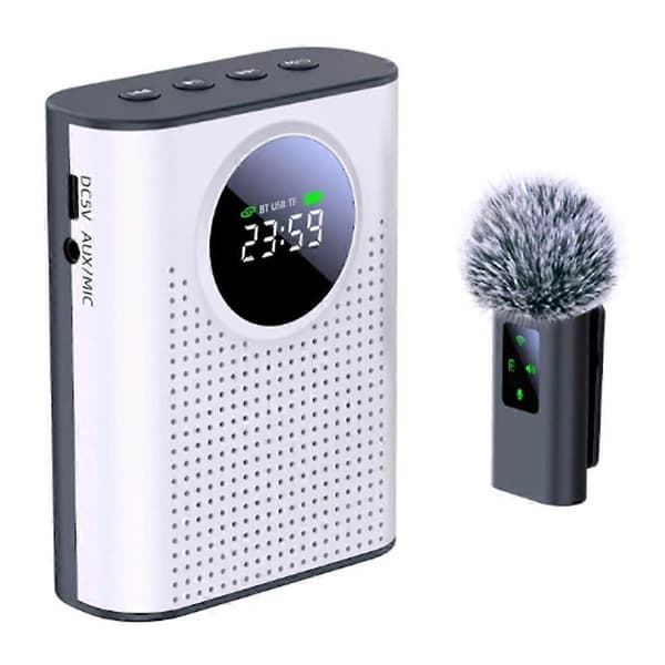 Voice Amplifier with Magnetic Mosquito Personal Microphone and Speaker with LED Display Voice Amplifier_Quality Gift White & Black