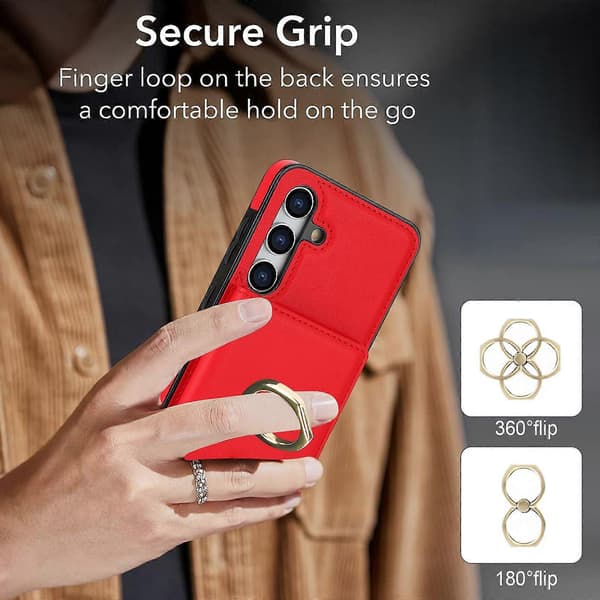 Samsung Galaxy S24 Case with Card Holder, Military-Grade Drop Protection, Durable Shockproof Case - Brown Red