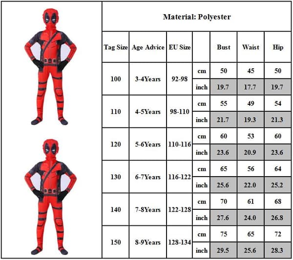 Deadpool-drakt for barn Maske Bodysuit Gutter Superhelt Cosplay Party Maskerade Jumpsuit 100cm